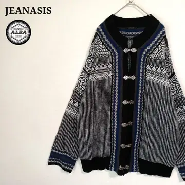 [새상품급] JEANASIS 지나시스 티롤리안 에스닉 패턴 블랙 가디건