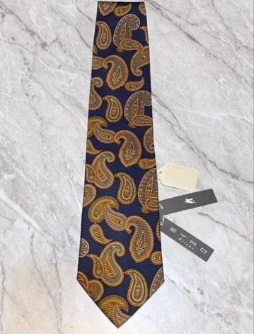 미사용 새상품 에트로 빅 페이즐리 실크 넥타이 이탈리아제 네이비