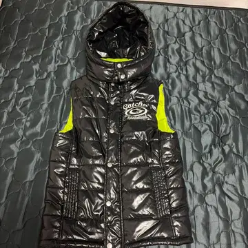 Gotcha 후드 부착 베스트 S 사이즈 블랙/라임