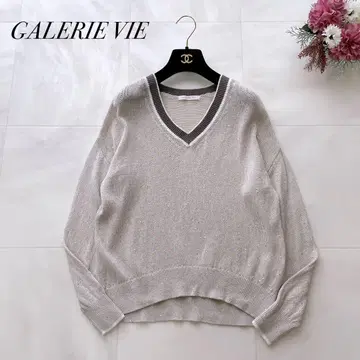 새상품급 25년 갤러리 바이 린넨코튼 스팽글 V넥 풀오버