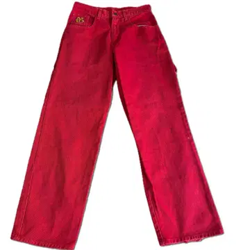 [초레어] FUBU 빨간색 데님 페인터 팬츠 자수 로고 다기능 포켓