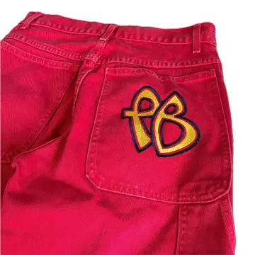 [초레어] FUBU 빨간색 데님 페인터 팬츠 자수 로고 다기능 포켓