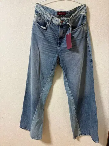 ZARA Z1975 와이드 레그 미드 라이즈 사이드 심 데님 팬츠 42