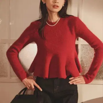 anuans 페플럼 숏 니트탑 레드 1사이즈