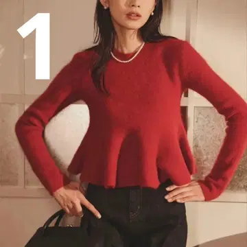 anuans 페플럼 숏 니트탑 레드 1사이즈