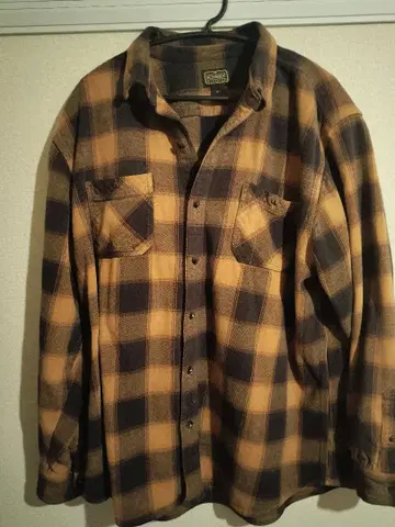 플란넬 긴팔 셔츠 블랙과 옐로우 컬러 체크 XL