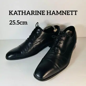 캐서린햄넷 블랙 가죽 신발 스트레이트 팁