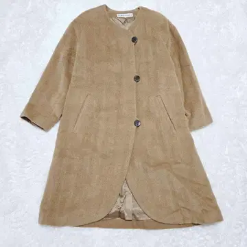 노카라 자켓 헤링본 알파카 50% 롱 코트 베이지