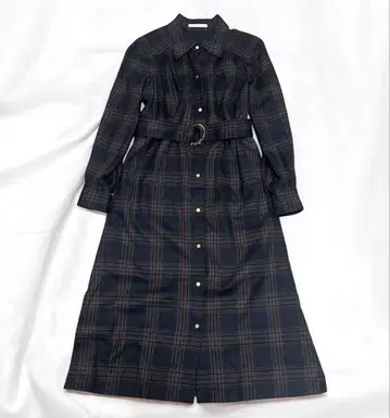 새상품급 아나이 ANAYI 체크 셔츠 원피스 벨트 포함 롱 36