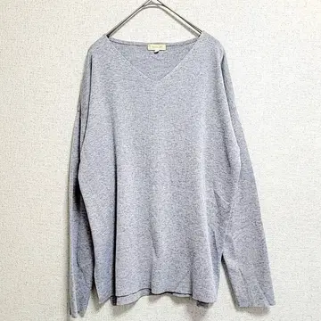 해시 아쉬 니트 울 혼방 그레이 L V넥 얇은 소재 라메 믹스 상의