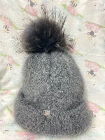 카시라 CA4LA 그레이 퍼 부착 모헤어 혼방 니트 모자