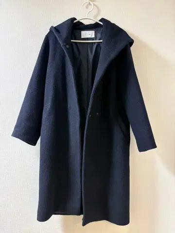 STYLE DELI 블랙 후드 부착 롱 코트