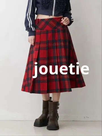 jouetie 울 라이크 플리츠 미들 체크 스커트 레드 빨간색 체크