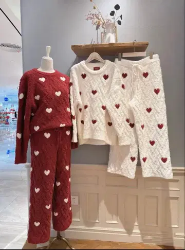 보들보들 룸웨어 하트 아란 풀오버 화이트