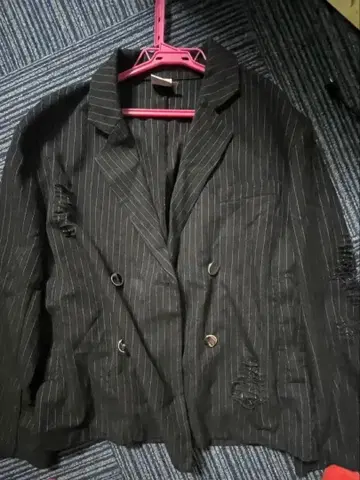 WISHFOREVER 블랙 스트라이프 테일러드 자켓 M 인기 상품