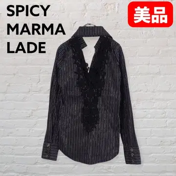SPICY MARMALADE 백 레이스 절개 스트라이프 셔츠