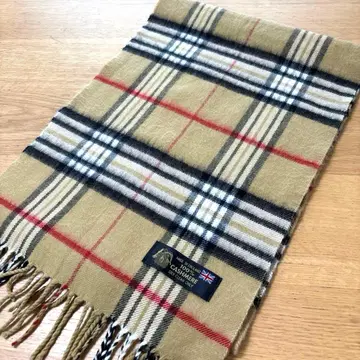 캐시미어 체크 무늬 머플러 베이지 영국제 남녀 공용