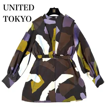 UNITED TOKYO 러쉬 마크 프린트 롱 셔츠 베스트 세트