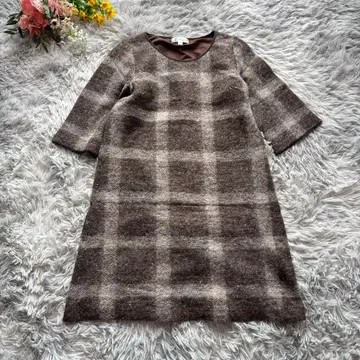 MK 미쉘클랑 울 원피스 [ M ] 브라운 체크 모헤어 혼방