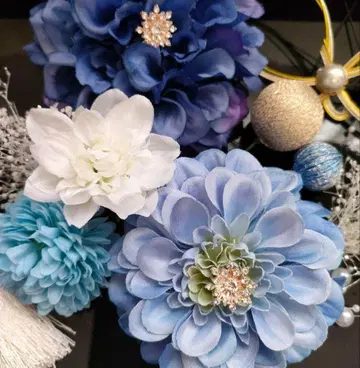 일본 의류 후리소데 하카마 성인식 졸업식 등에 블루 머리 장식 세트