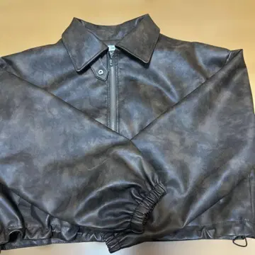 브라운 합성 피혁 자켓