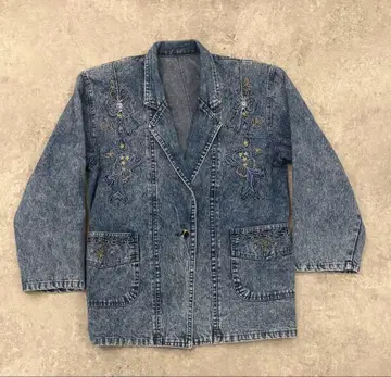 자수 장식 블루 데님 자켓