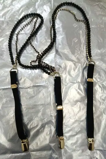 블랙 서스펜더 비즈 체인 니트 모자 포함