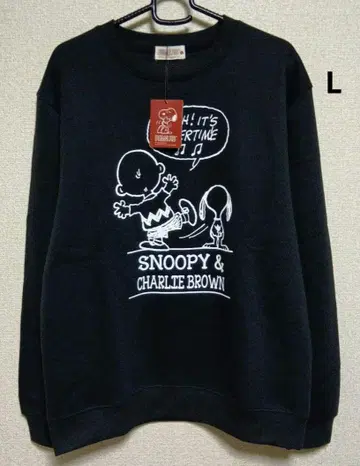 스누피 찰리 브라운 속기모 트레이닝복 긴팔 남성용 L 블랙