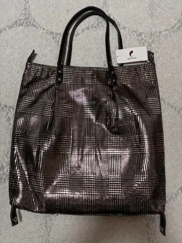 carcru 메탈릭 체크 무늬 토트백