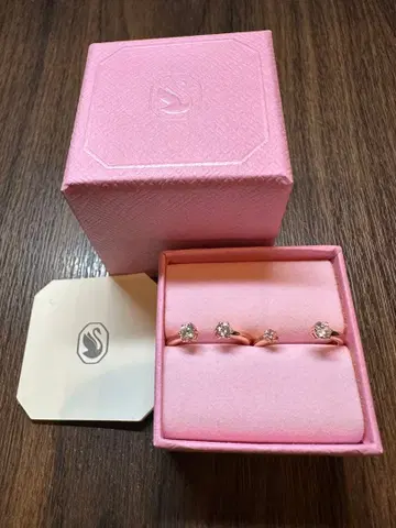 SWAROVSKI 2연 반지 로즈 골드 스톤 사이즈 58