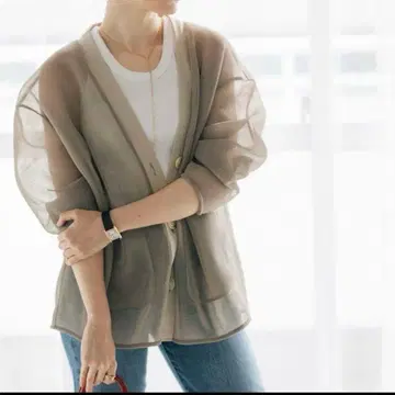 포와 double mesh Cardigan pois beige 베이지