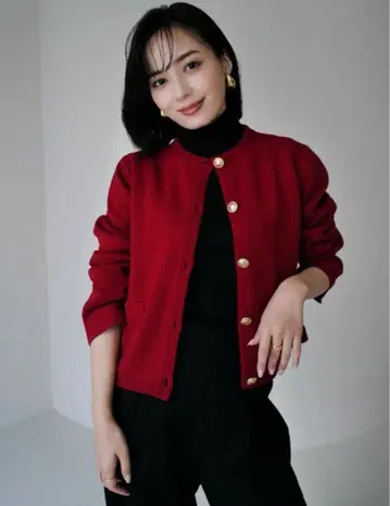 anuans 노카라 니트 자켓 레드