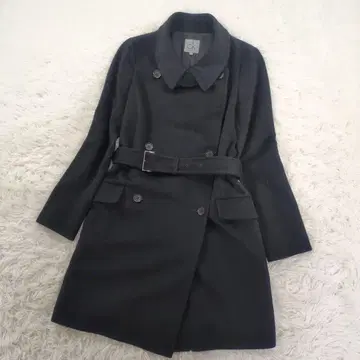 캘빈클라인 블랙 캐시미어 혼방 더블 트렌치코트