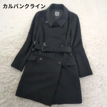 새상품급 캘빈클라인 캐시미어 더블 트렌치코트 벨트 스탠드 카라