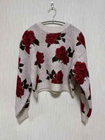 로즈 패턴 긴팔 크롭 니트