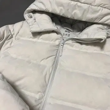 유니클로 파스텔 컬러 블루 그레이 다운 자켓 L 사이즈 후드 부착