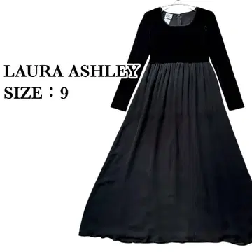 LAURA ASHLEY 벨로아 x 실크 절개 롱 원피스 맥시 길이