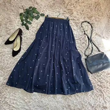 6730 쉽스 롱 플레어 스커트 [ F ] 네이비/티어드/자수 도트