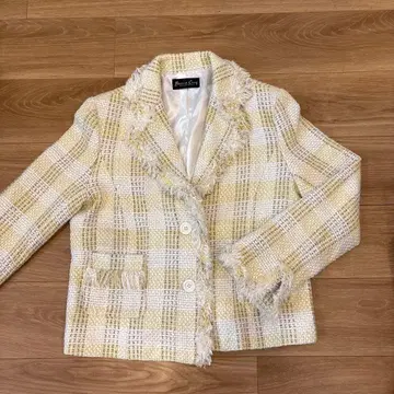 비스트로 생크 트위드 자켓 프린지 디자인 베이지 화이트 M 상당