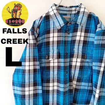 USA 구제 의류 FALLSCREEK 플란넬 셔츠 L 블루 블랙 체크
