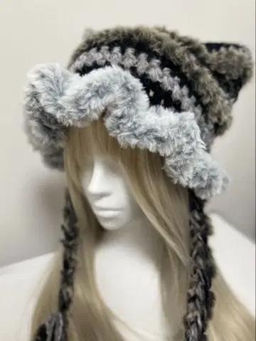 고양이 귀 니트 모자 / 프릴 포함 / 01