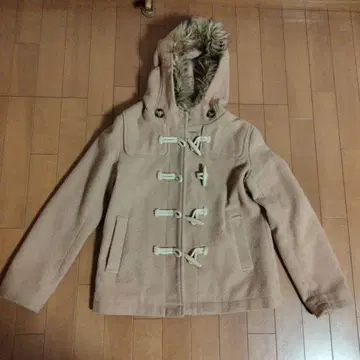 베이지 더플 코트 퍼 후드 부착