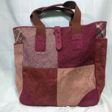 칼 헬무트 패치워크 트위드 토트백 와인 레드 브라운