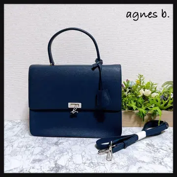 미사용급 [ agnes b. 아네스베 ] 핸드백 가죽 숄더 다크 네이비