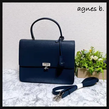 미사용급 [ agnes b. 아네스베 ] 핸드백 가죽 숄더 다크 네이비