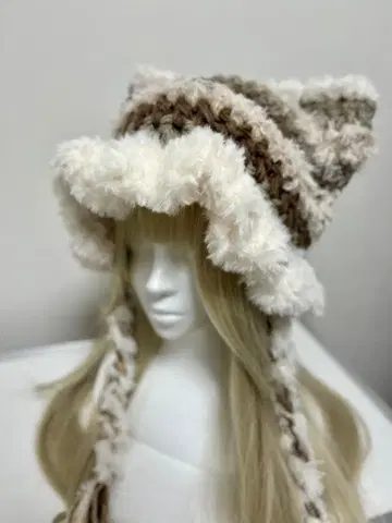 고양이 귀 니트 모자/프릴 포함/02
