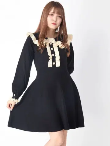 Ank Rouge 프릴 칼라 플레어 니트 원피스 op