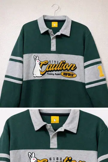 FR2 토끼 자수 다크 그린 피케 셔츠 롱 t 셔츠 M