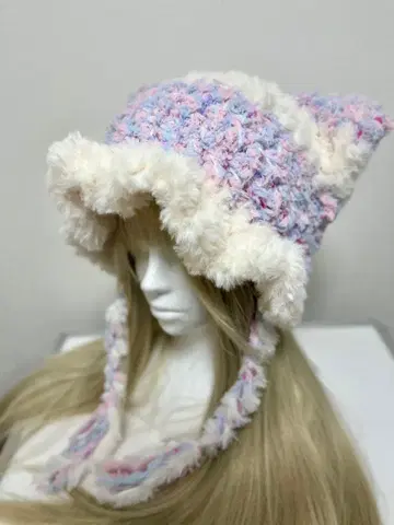 고양이 귀 니트 모자 / 프릴 포함 / 03