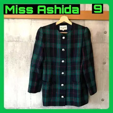miss Ashida 노카라 롱 자켓 그린 체크 9호